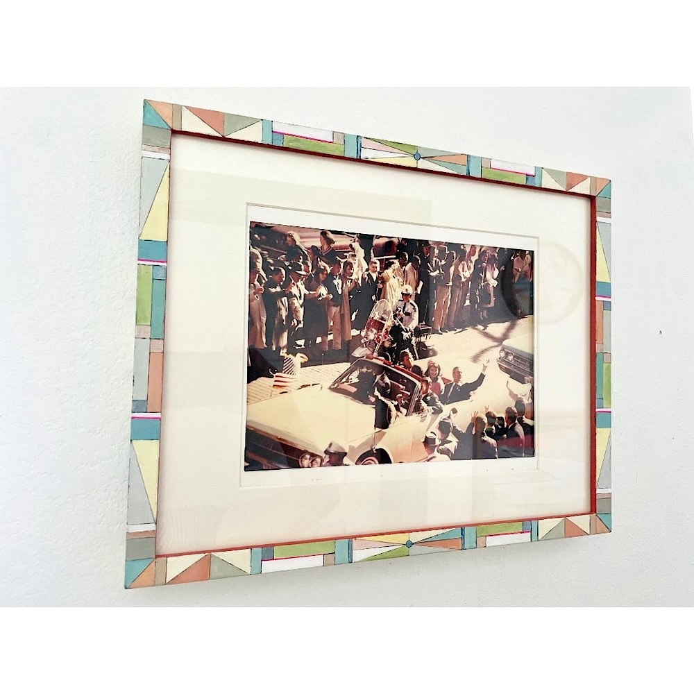 Hand Painted Chalk Paint Pastel Multi Color Geometric Pattern Wood Frame 12x15